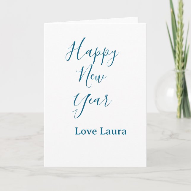 Carte Bonne année ajouter nom amour bleu simple minimal  (Devant)