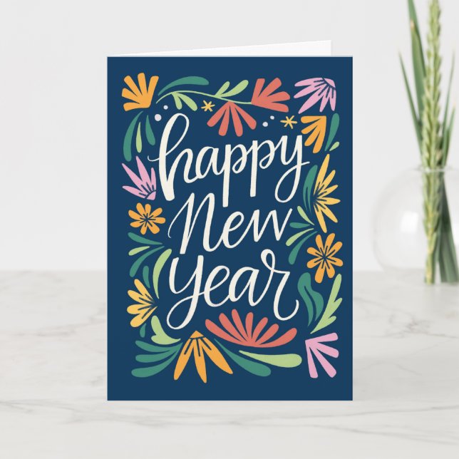 Carte Bonne année avec des fleurs (Devant)