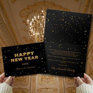Carte Bonne année Black & Gold Stars Élégant