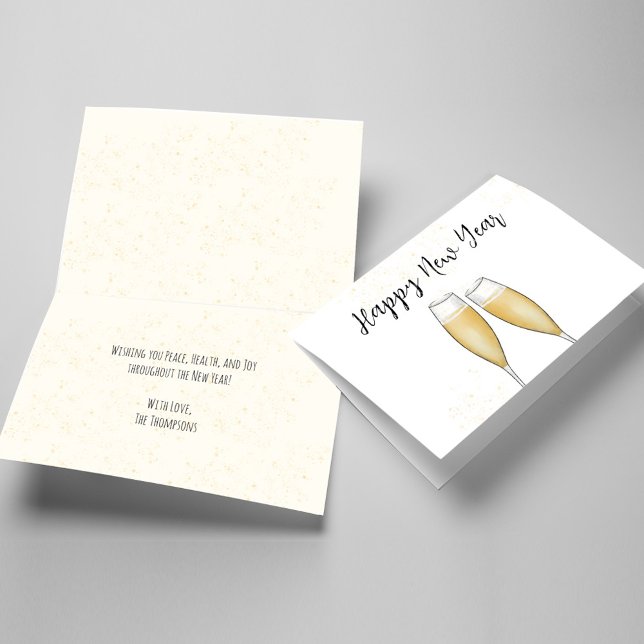 Carte Bonne année de calligraphie Champagne (Happy New Year folding greeting card)