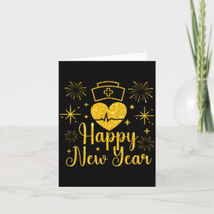 Carte Bonne année infirmières rythme cardiaque feux d'ar