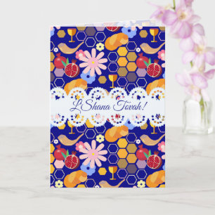 Carte Bonne année juive Rosh Hashanah Motif floral