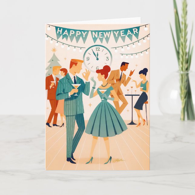 Carte Bonne année milieu du siècle La danse du Martini (Devant)