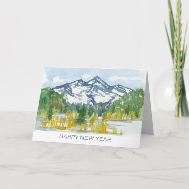 Carte Bonne année Montagnes Rocheuses Aquarelle d'hiver (Devant)