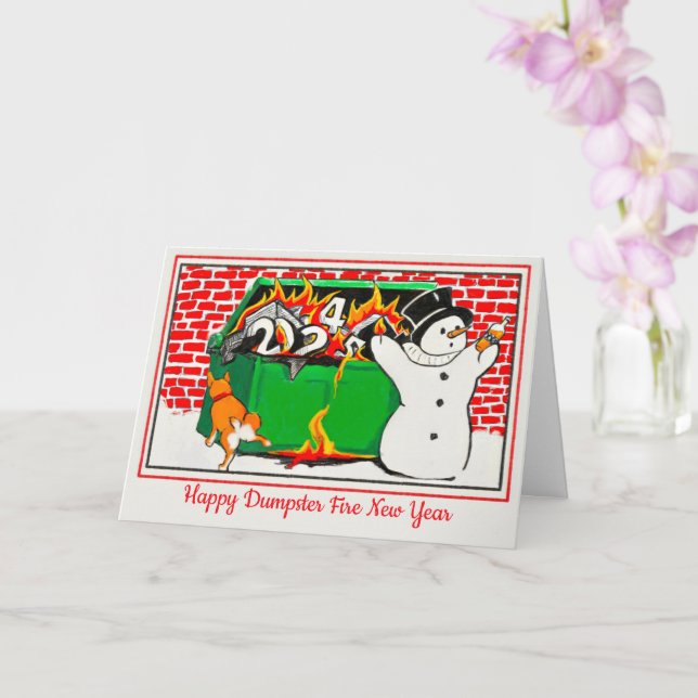 Carte Bonne année poubelle enflammée (Orchidée)