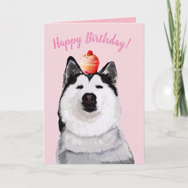 Carte Bonne Anniversaire Funny Post Card, Husky, Gâteau (Devant)