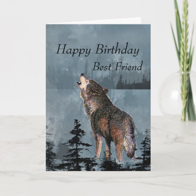 Carte Bonne Anniversaire Meilleur Ami Howling Wolf Moon  (Devant)
