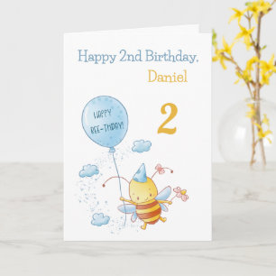 Carte Bonne Anniversaire mignonne abeille avec Bleu Bleu