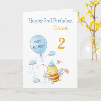 Carte Bonne Anniversaire mignonne abeille avec Bleu Bleu