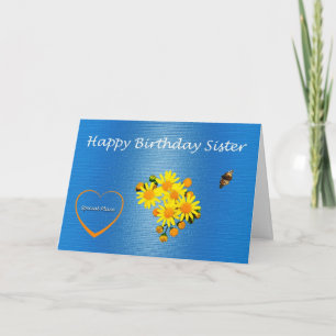 Carte Bonne Anniversaire Soeur Papillon et Fleurs