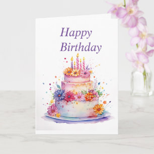 Carte Bonne aquarelle d'anniversaire Gâteau floral