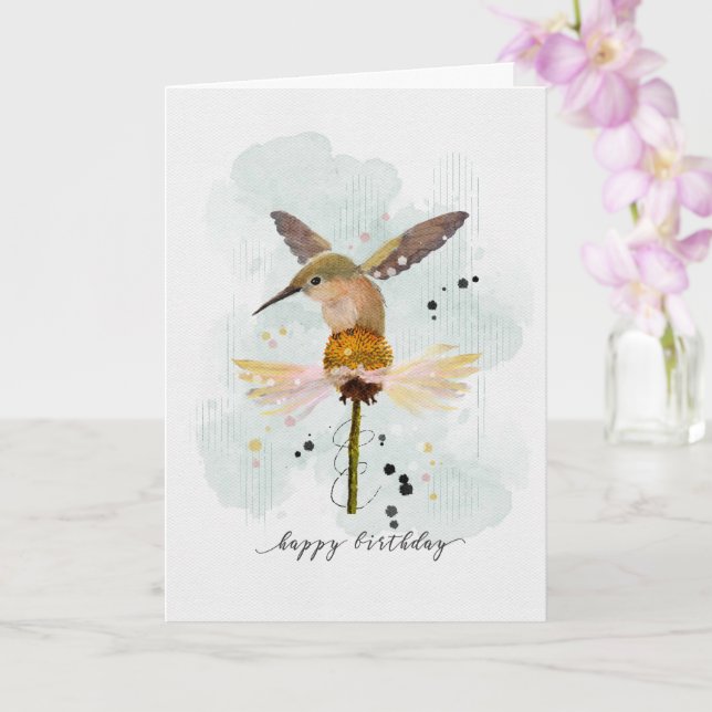 Carte Bonne aquarelle d'anniversaire Hummingbird (Orchidée)