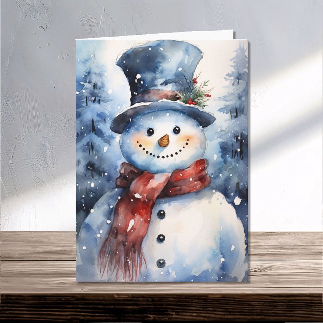 Carte Bonne aquarelle Snowman famille Noël hiver (Créateur téléchargé)