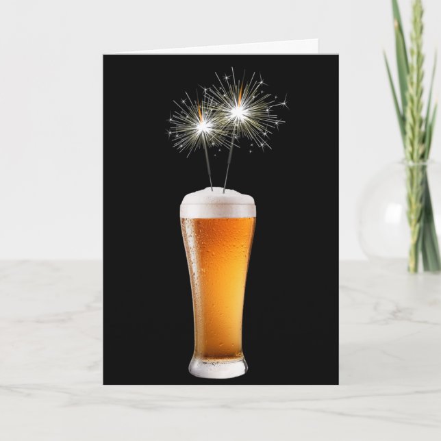 Carte Bonne Bière D'Anniversaire Avec Sparklers (Devant)