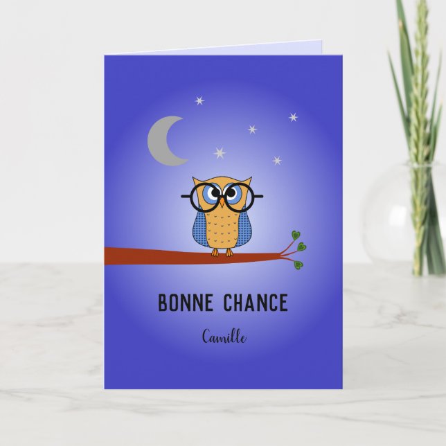 Carte Bonne chance académique hibou français personnalis (Devant)