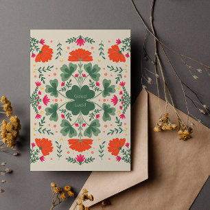 Carte Bonne chance : fraises et fleurs