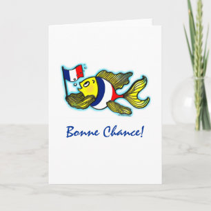 Carte BONNE CHANCE French Flag Fish funny cartoon