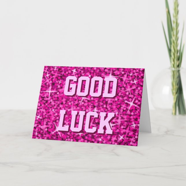 Carte "Bonne chance" rose Glitz (Devant)