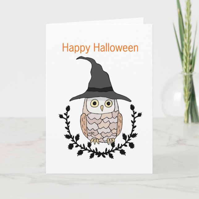 Carte Bonne Chouette d'Halloween mignonne avec hibou mag (Devant)