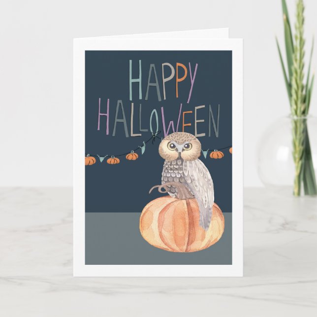 Carte Bonne Chouette d'Halloween sur Citrouille (Devant)