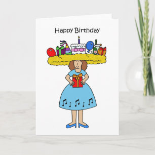Carte Bonne dame caricaturale d'anniversaire en fabuleux