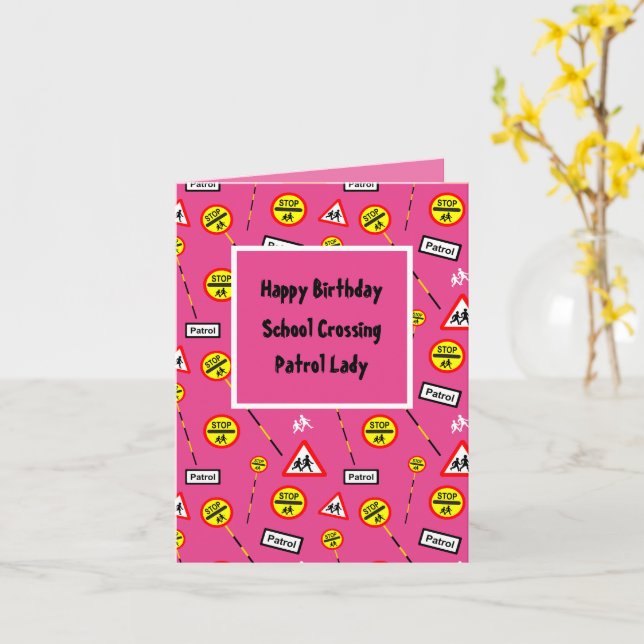 Carte Bonne école d'anniversaire Lollipop Lady (Fleur jaune)