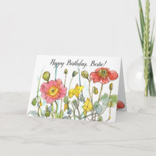 Carte Bonne fête d'anniversaire Bestie Ami Fleurs sauvag