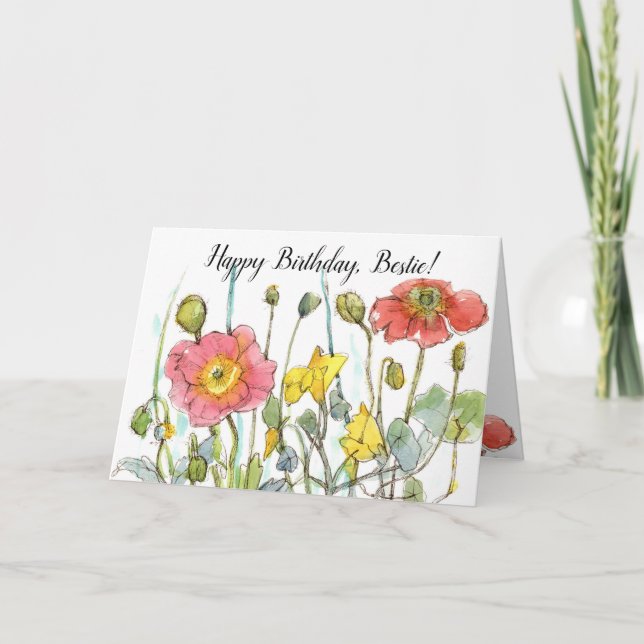 Carte Bonne fête d'anniversaire Bestie Ami Fleurs sauvag (Devant)