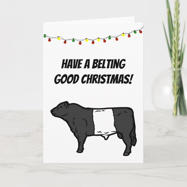 Carte Bonne fête de Noël Belted Galloway Vache Beltie  (Devant)