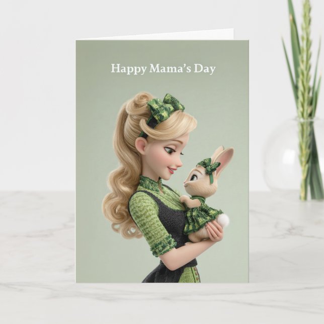 Carte Bonne Fête des Mamans : Lapin Mignon et Figure Mat (Devant)