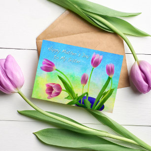 Carte Bonne fête des mères à ma soeur Tulips pourpres Ca