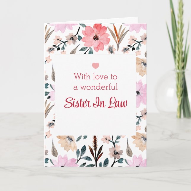 Carte Bonne Fête des mères à Soeur en Droit Aquarelle (Devant)