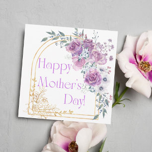 Carte bonne fête des mères, arche florale rose or aquare