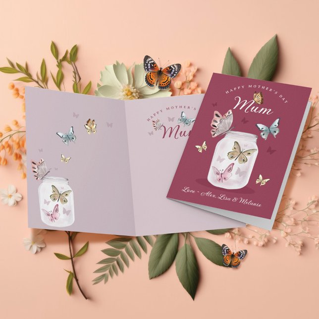 Carte Bonne fête des mères Cadeau maman Aquarelle papill (Happy Mother's Day Gift Mum Watercolor Butterflies Card)
