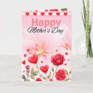 Carte Bonne Fête des Mères Cœurs & Roses