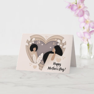 Carte Bonne fête des mères ! Femmes noires, Coeurs coupé