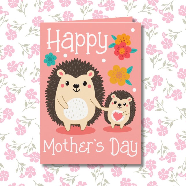 Carte Bonne Fête des Mères Maman et Bébé Hérisson (Créateur téléchargé)