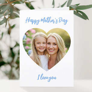 Carte Bonne Fête des Mères Maman Photo Cœur Mignon Bleu