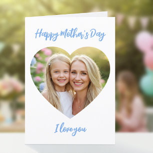 Carte Bonne Fête des Mères Maman Photo Cœur Mignon Bleu
