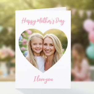 Carte Bonne Fête des Mères Maman Photo Cœur Rose Mignon