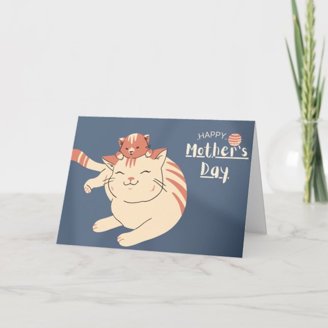 Carte Bonne fête des mères mignonne chat et chaton (Devant)