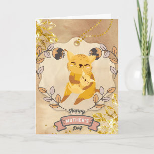 Carte Bonne fête des mères mignonne chat et chaton amusa