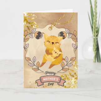 Carte Bonne fête des mères mignonne chat et chaton amusa