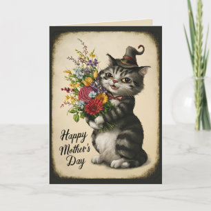 Carte Bonne fête des mères mignonne Chat Vintage