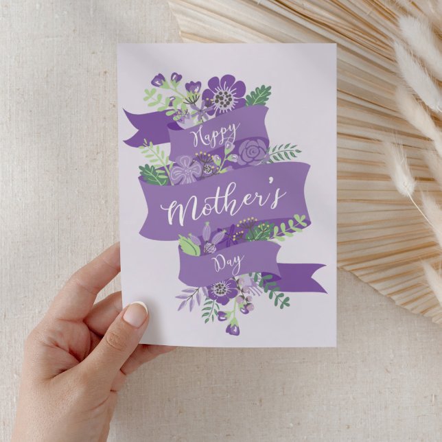 Carte Bonne Fête des Mères Moderne Floral Script Violet (Créateur téléchargé)