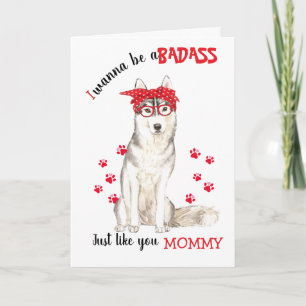 Carte Bonne fête des Mères Sale Chien Husky Sibérien
