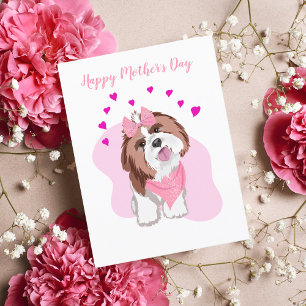Carte Bonne Fête des Mères Shih-Tzu avec des cœurs