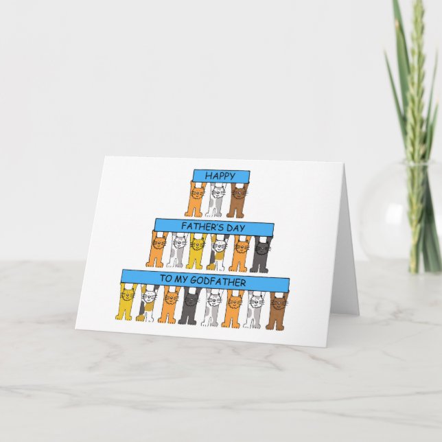 Carte Bonne Fête des pères à Godfather Cute Cartoon Cats (Devant)