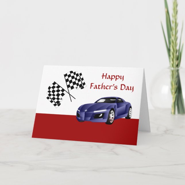 Carte Bonne Fête des pères avec voiture de course à papa (Devant)