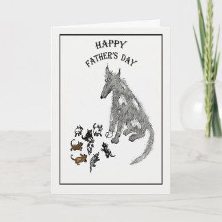 Carte Bonne Fête des pères, chien gris et petits, drôle